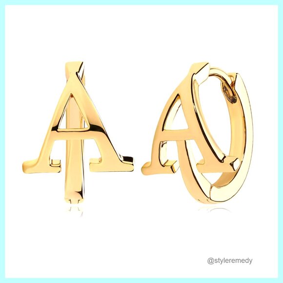 Jewelry - Personalized Initial Huggie Hoop Earrings, 14K Gold Plated, Hypoallergenic, 12mm